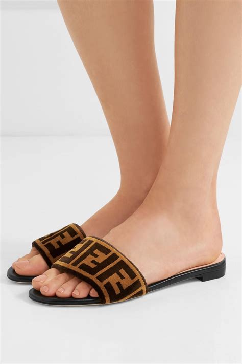 fendi logo fur velvet sandals|Fendi.